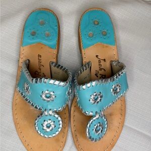 Jack Rogers Turquoise & Silver Leather  Slide Sandals
